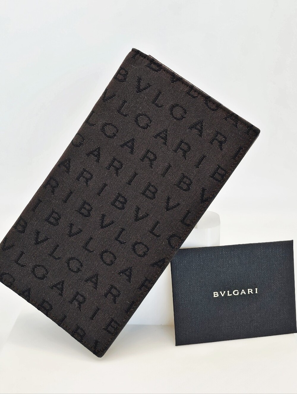 Bvlgari Logomania Dark Brown Canvas Bi-fold Long Wallet